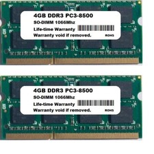 NEW 8GB 2X4GB DDR3 1066Mhz IBM Lenovo B560 Laptop Memory RAM 204Pins