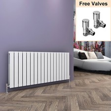 White Flat Panel Radiator Double Horizontal Bathroom Rads 600 x 1368 With Valves