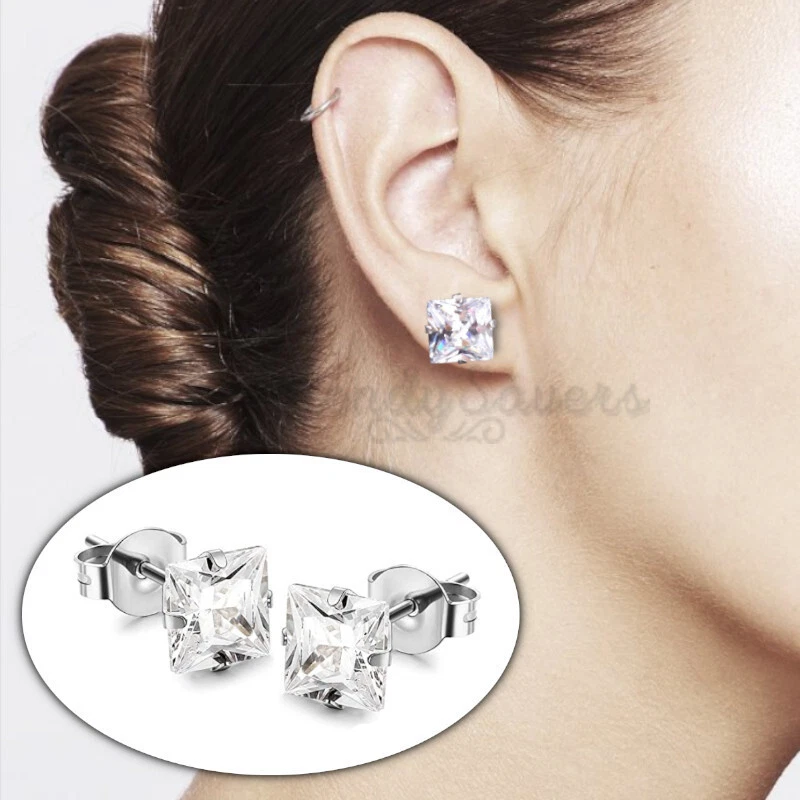 Stainless steel cubic zirconia on sale stud earrings