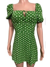 Reformation Green Floral Fit N Flair Hannah Mini Dress Vacay Casual Chic Party 6