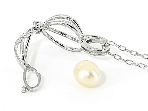 Wish Pearl Necklace, Cultured Freshwater Pearl Rhodium Over Silver Cage Pendant - Picture 6 of 7