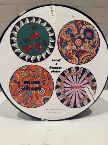 NEW ANTHROPOLOGIE DESSERT CANAPE PLATE SET OF 4 FRENCH OH LA LA! MAEVE GIFT BOX - Picture 2 of 7