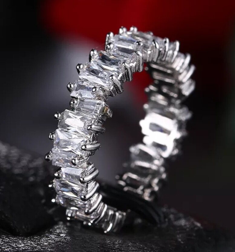 Stapelring CZ Verlobung Ewigkeit Baguette Silber Braut CZ Ring