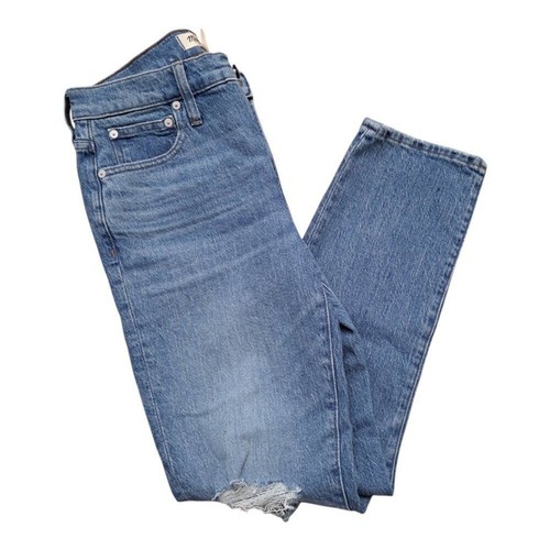 Madewell The Mid Rise Perfect Vintage Women's Jeans Blue Factory Ripped Sz 27 - Picture 4 of 8