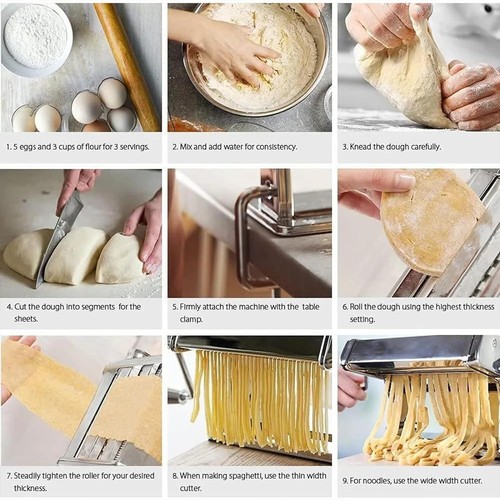 PASTA MAKER SPAGHETTI ROLLER LASAGNE CUTTER MACHINE NOODLE PRESS DIY 9 SETTINGS - Picture 6 of 10