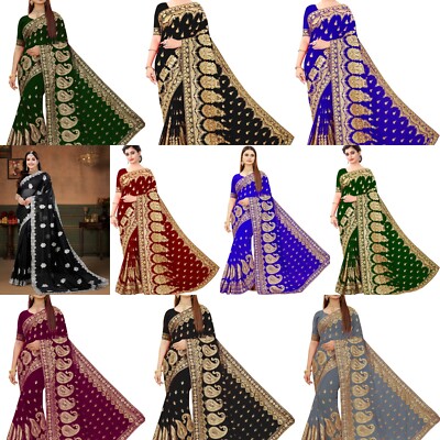 Self Design, Embroidered Bollywood Supernet Saree