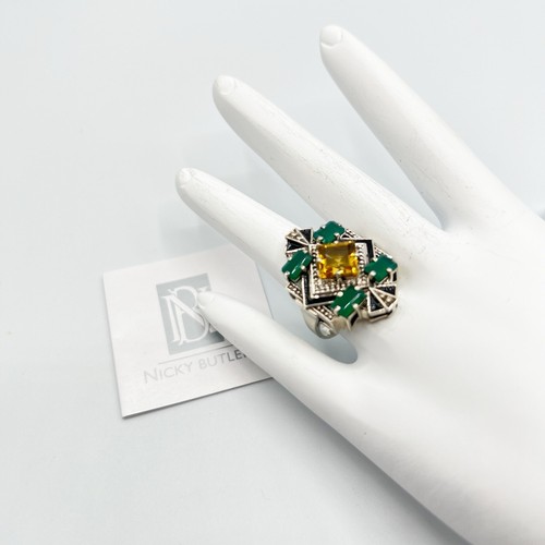 Nicky Butler 925 Sterling Silver Citrine Art Deco Enamel Size 7 Ring NEW NB - Picture 12 of 18