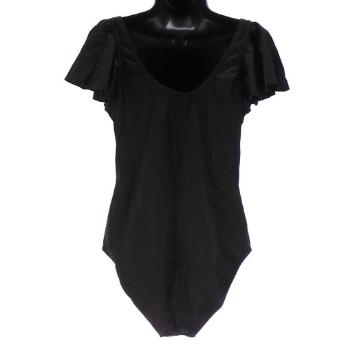 Denim & Co. Beach Draped Ruffle Sleeve One-Piece Black - 第 2/3 張圖片