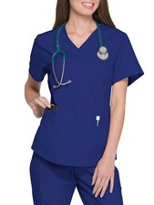 Scrubstar Women's Fashion Essentials Mock Wrap Scrub Top, Electric Blue, Medium