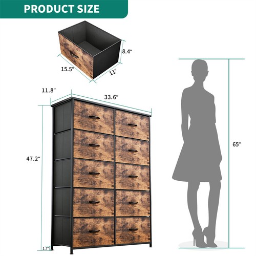 Chest of 10 Drawers Dresser Bins Furniture Bedroom Storage Organizer Fabric TAUS - Picture 5 of 9