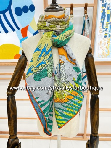 Sallys 70% Cashmere & 30% Silk Stole Animals Print Double Face Scarf Shawl 53" - Picture 18 of 35