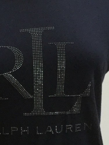 Ralph Lauren women navy microstud jersey tee shirt size medium - Picture 4 of 5