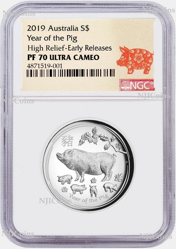 2019 Australia Lunar Year Of The PIG High Relief Proof 1oz Silver Coin NGC PF70 