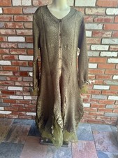 Mina Crinkle Maxi Duster Jacket L Olive Green Ruffles Victorian Goth Steampunk
