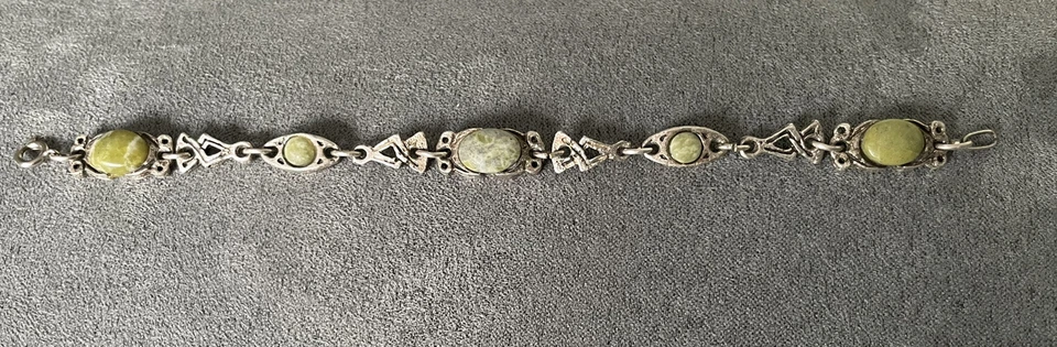 Miracle Silver Plated Bracelet with Green Agate Stone Hallmarked Britain Vintage - Image 3 of 4