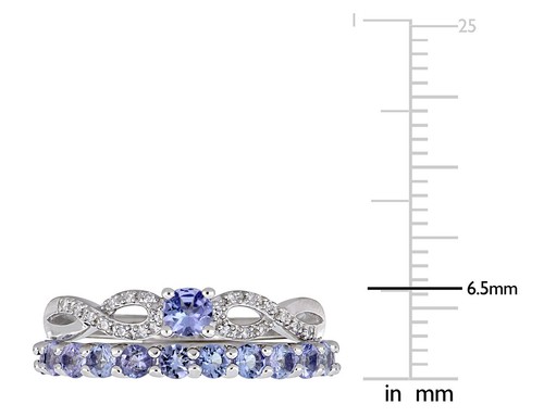 1.00 Carat (ctw) Tanzanite Engagement Bridal Wedding Ring Set Silver - 第 3/5 張圖片