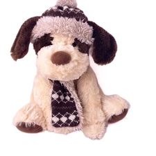 Hugfun International Plush Puppy Dog  Stuffed Animal Knit Hat ScarfToy Tan Brown