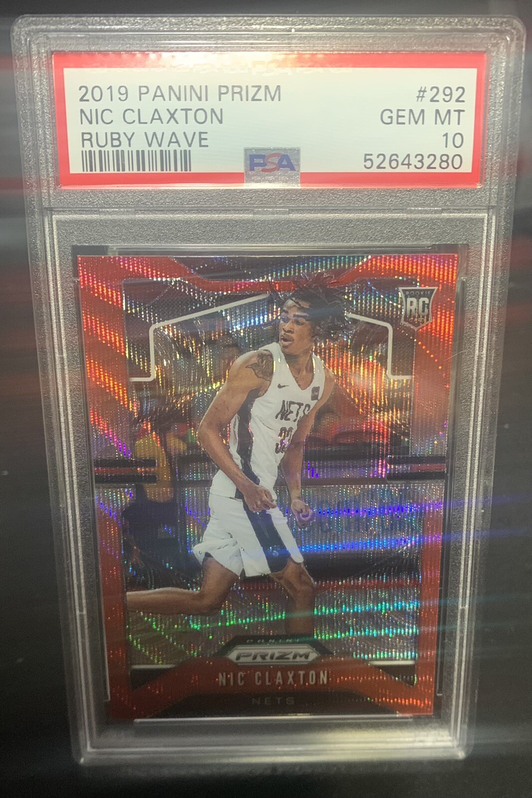 2019 PANINI PRIZM RUBY WAVE #292 NIC CLAXTON RC PSA 10 Brooklyn NETS Rookie SLAB