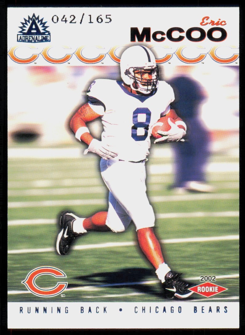 2002 Pacific Adrenaline Blue Eric McCoo Rookie /165 Chicago Bears #48