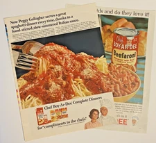 LOT 2 Vintage 1962 Chef Boy-Ar-Dee Printed Ads Full Page 8x11" Sauce Beefaroni