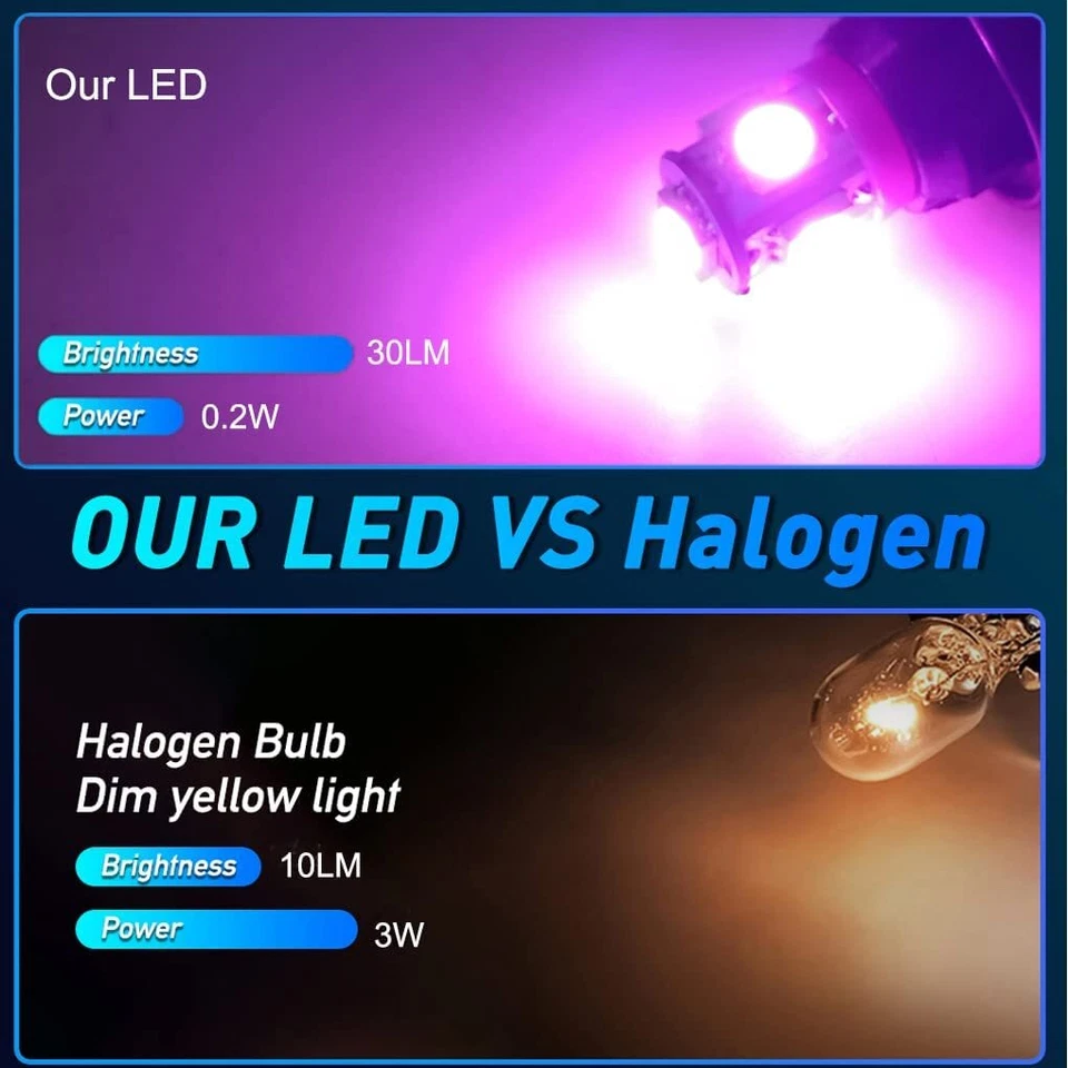 10X Rosa/Púrpura T10 194 Bombillas LED Medidor de Instrumentos Panel Luz de Tablero con Enchufes Foto 2 de 4