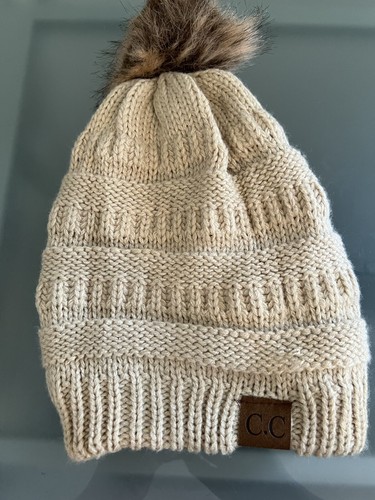 Faux Fur Pom Fleece Lined Cream Ivory 