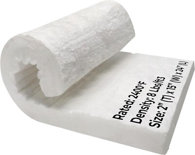Ceramic Fiber Blanket - 2'' x 15'' x 24'' - High Temp Insulation Blanket - 8# 2400F
