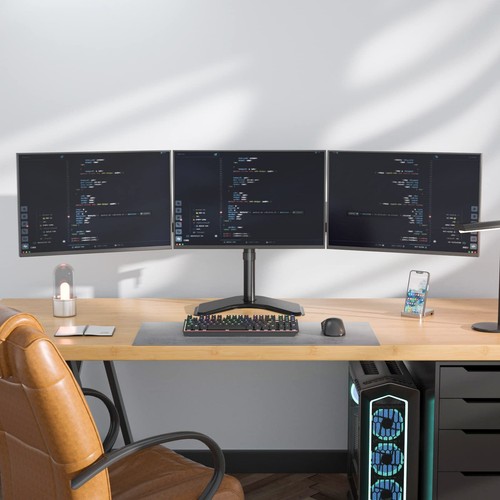 WALI Triple Monitor Stand – Free Standing, Adjustable, Fits 3 Screens up to 27" - Picture 3 of 9