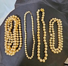 Lot of 4- vtg Choker /Necklace Knotted Faux Pearl Assorted Sizes -heavy 215g- A5