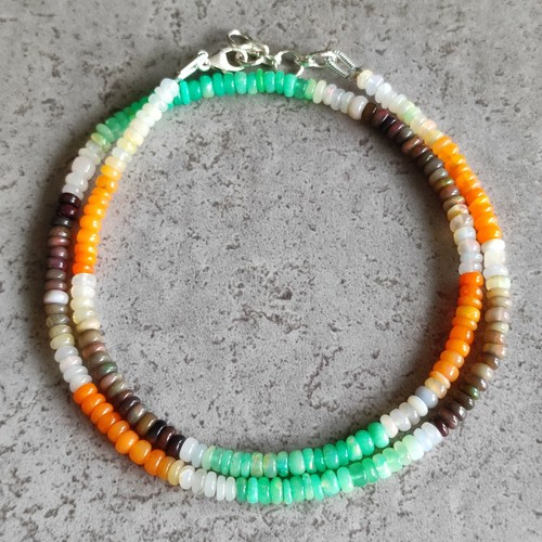Ópalo Rondell Cadena Etiopía Multicolor Plata de Ley 925 Hecho a mano K566 - Imagen 2 de 4