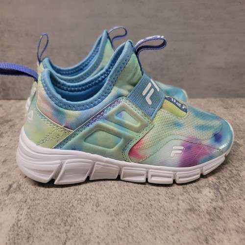 FILA Toddler Girls Sneakers Tie Dye Sz 9 Blue Pink Yellow Rainbow Green Slip On - Picture 4 of 10