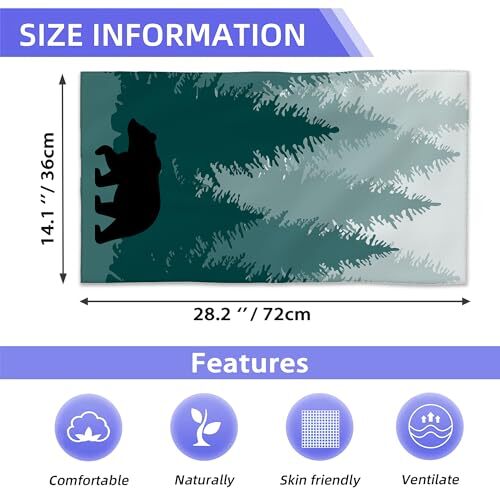 Hand Towels Green Trees Bath Towel Set of 2 Soft Kitchen Dish Foggy Forest Bear - Picture 2 of 6