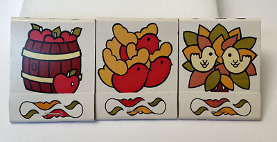 3 Vintage Matchbooks Peter Max Inspired Pop Art Designs Birds Feather Apple RARE