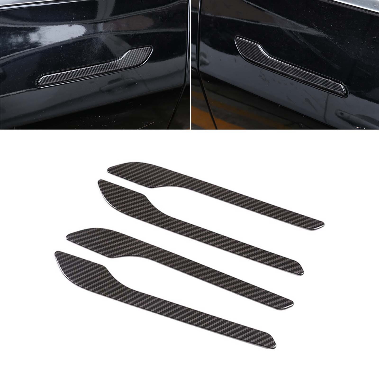 4x Car Door Handle Wrap Cover For Tesla Model 3/Y Carbon Fiber ABS Sticker