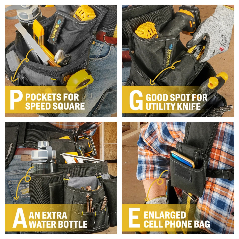 Carpenter Electrician Tool Belt with Suspenders Y-Style 5 Combo Apron Tool Pouch - Image 3 of 4
