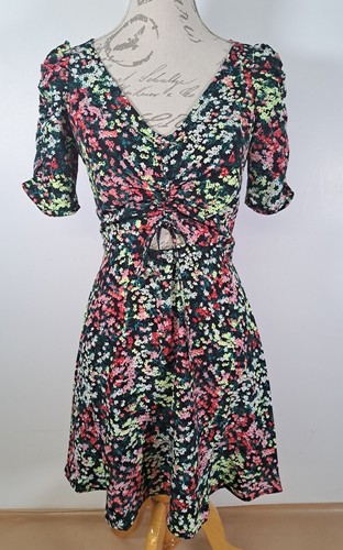 THE FROLIC Tea Dress Vintage Floral Print Ruched Bust Short Sleeve BNWT UK 8 - Picture 4 of 22