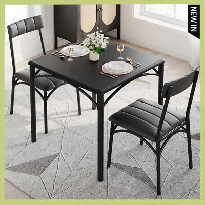PCS Dining Set Table and Upholstered Chairs Wood Top for