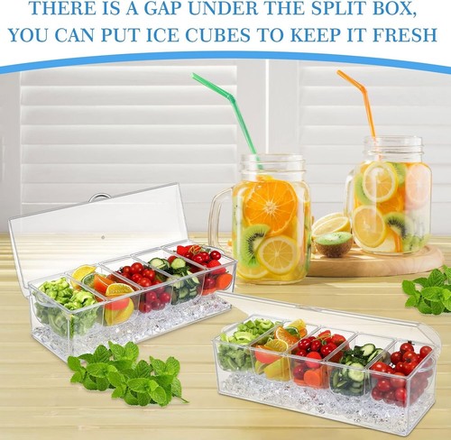 5 Condiment Tray Server Ice Chilled Compartment Container Organizer - Picture 3 of 7