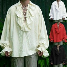 Mens Gothic Victorian Punk Rave Steampunk open laced chest Top clothing T Shirt