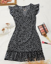 SHEIN Women's Privé Ruffle Trim Ditsy Floral Print Dress Black Size S - NEW!