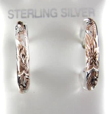 PINK ROSE SILVER 925 HAWAIIAN PLUMERIA FLOWER SCROLL HOOP EARRINGS 2.85MM SMALL