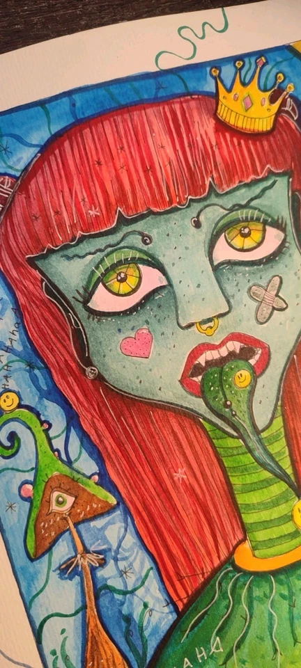 Aquarell Frau Gemälde Expression Wathercolor A4 Abstrakt Naive Malerei Signiert - Bild 2 von 4