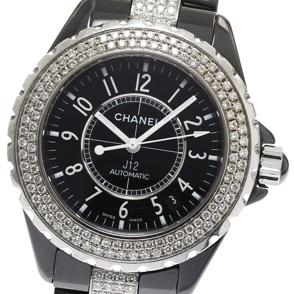 CHANEL J12 black ceramic H1339 date diamond bezel Automatic Men's Watch_876131
