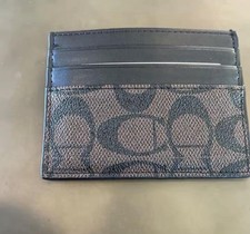 Coach Men's Card Holder Leather Black  Brown Logo Print Patterned Design