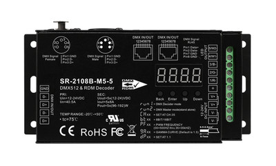 LED RGBCCT DMX Decoder 8/16 BIT 5CH 3PIN XLR DMX512 & RDM Controller 40A 12-24V