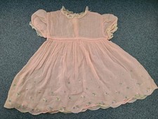 Baby Girls Vintage Smocked Floral Embroidered Ruffle Dress Pink 0-3 antique