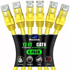 Cat 6 Ethernet Cable 12 ft 6-Pack High-Speed LAN Internet Patch Cord