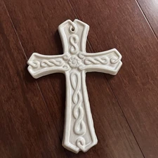White Ceramic CROSS Wall Hanging Crucifix Indoor/Outdoor Handmade Pottery Tile
