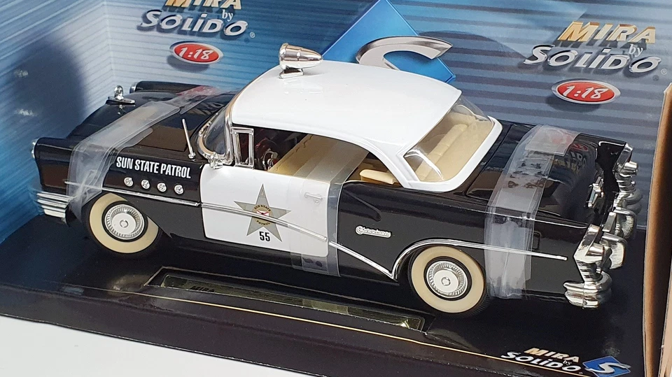Coche de policía Mira Solido escala 1/18 8111 - 1955 Buick Century Sun patrulla estatal Foto 2 de 4