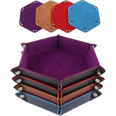 Sechseckige Leder Würfel Tablett Faltbar Aufbewahrungsbox Brettspiel Zubehör Organizer